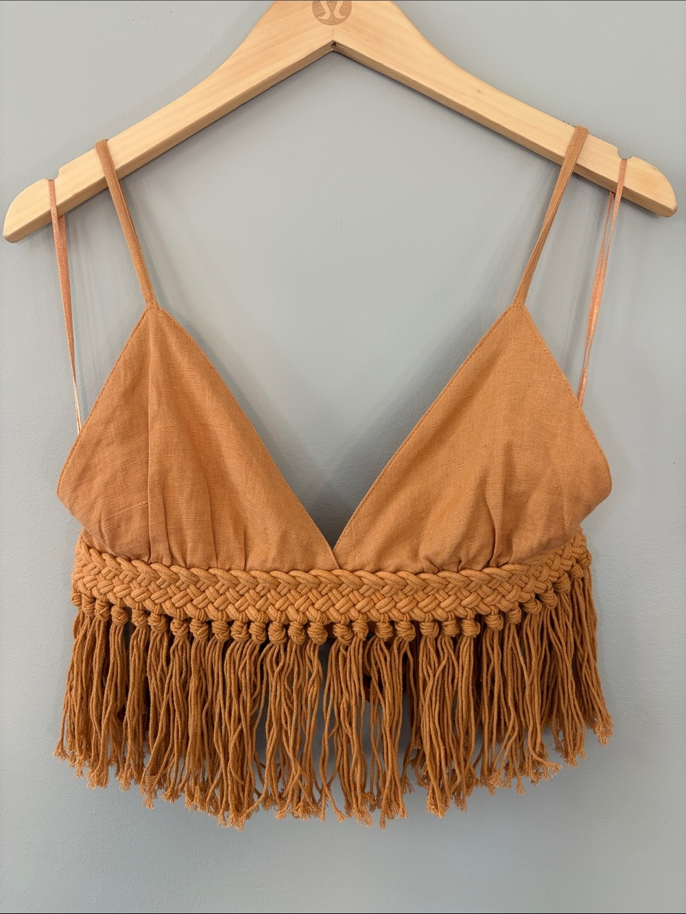 Sage the Label Giulia Boho Fringe Hem Cropped Festival Top Medium Rust Orange